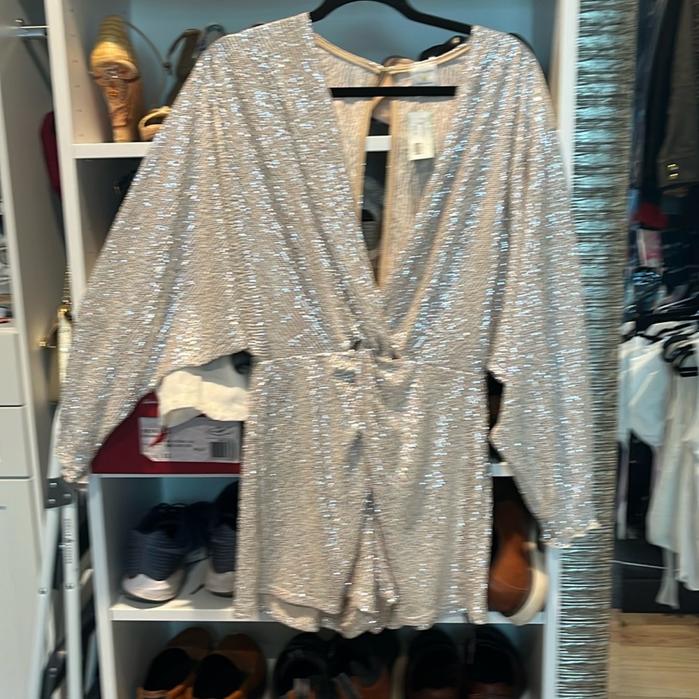Party ROMPER!  Blingy, open back, long sleeves